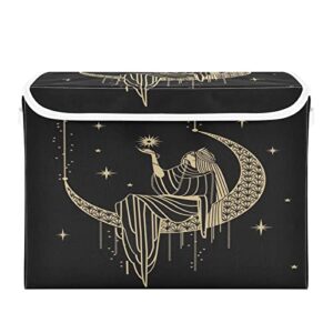 krafig moon girl foldable storage box large cube organizer bins containers baskets with lids handles for closet organization, shelves, clothes, toys