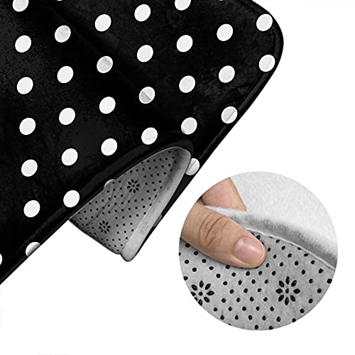 Wondertify White Polka Dot Bathroom Antiskid Pad Geometric Round Shape 3 Pieces Bathroom Rugs Set, Bath Mat+Contour+Toilet Lid Cover Black