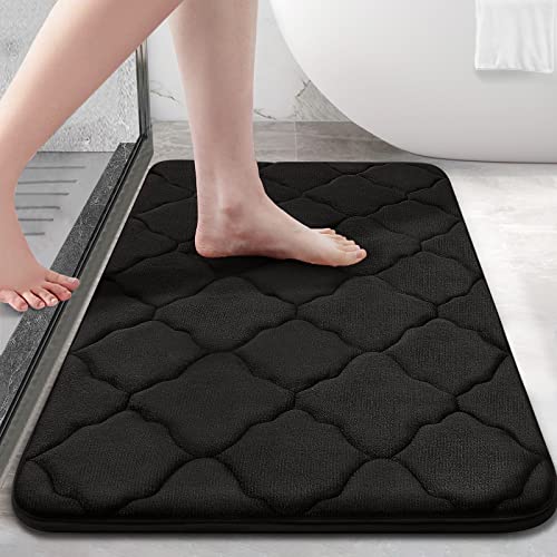 OLANLY Memory Foam Bath Mat Rug, Ultra Soft Non Slip and Absorbent Bathroom Rug, Thick Bath Rug Carpet for Bathroom Floor, Tub and Shower, 32x20, Black