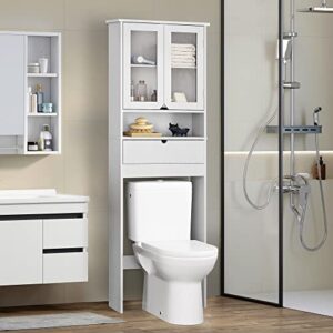 home bi over the toilet storage cabinet, free standing toilet rack with drawer and acrylique doors for toilet shelf (white)
