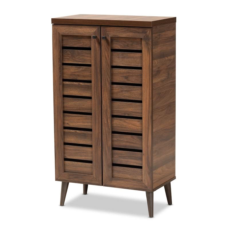 Baxton Studio Salma Modern and Contemporary Walnut Brown Finished Wood 2-Door Shoe Storage Cabinet