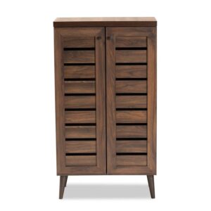 Baxton Studio Salma Modern and Contemporary Walnut Brown Finished Wood 2-Door Shoe Storage Cabinet