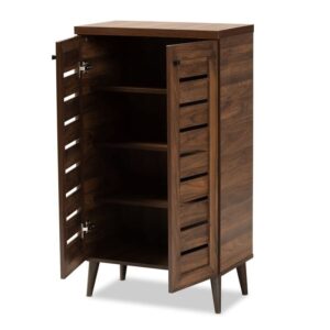 Baxton Studio Salma Modern and Contemporary Walnut Brown Finished Wood 2-Door Shoe Storage Cabinet