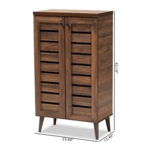 Baxton Studio Salma Modern and Contemporary Walnut Brown Finished Wood 2-Door Shoe Storage Cabinet