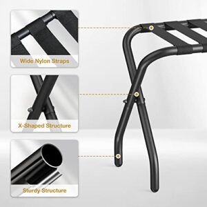 FEMOND Luggage Rack, Pack of 2, Luggage Rack for Guest room, Folding Suitcase Stand with Black Nylon Straps and Sturdy Steel Frame, Holds up to 150 lbs, Easy Assembly