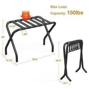 FEMOND Luggage Rack, Pack of 2, Luggage Rack for Guest room, Folding Suitcase Stand with Black Nylon Straps and Sturdy Steel Frame, Holds up to 150 lbs, Easy Assembly