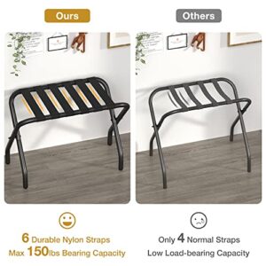 FEMOND Luggage Rack, Pack of 2, Luggage Rack for Guest room, Folding Suitcase Stand with Black Nylon Straps and Sturdy Steel Frame, Holds up to 150 lbs, Easy Assembly