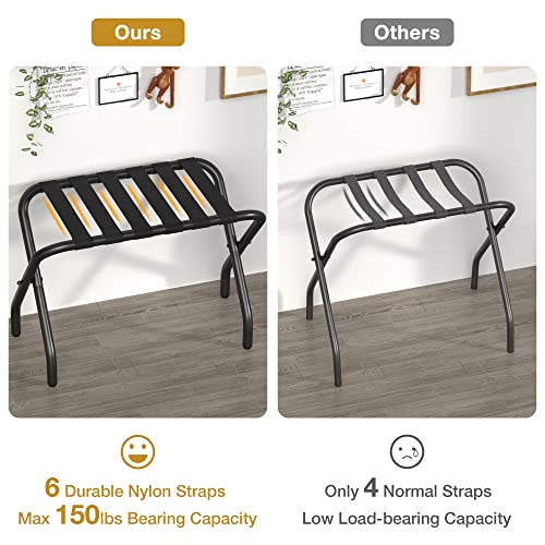 FEMOND Luggage Rack, Pack of 2, Luggage Rack for Guest room, Folding Suitcase Stand with Black Nylon Straps and Sturdy Steel Frame, Holds up to 150 lbs, Easy Assembly