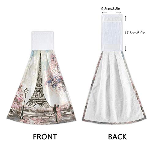 Alaza 2 Pcs Kitchen Towel, Street Cherry Blossom Paris Eiffel Tower Oil Painting Art Absorbent Towel Hanging Towel Hand Towel