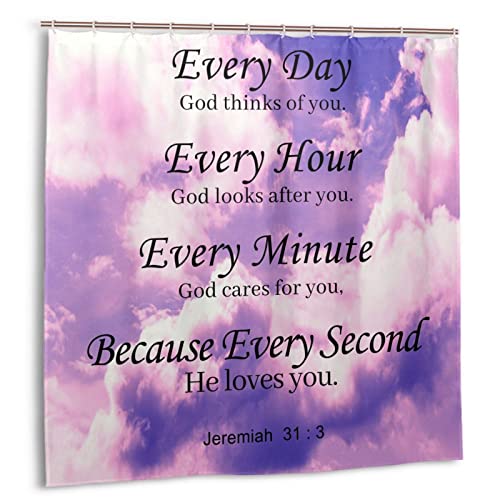 Dexsawoi 4-Piece Bible Verse Shower Curtain Set with Non-Slip Religious Carpet, Toilet lid, and Bath mat, with Inspiring Thoughts and Prayers. Bathroom Curtain with 12 Hooks 72 x 72 inches