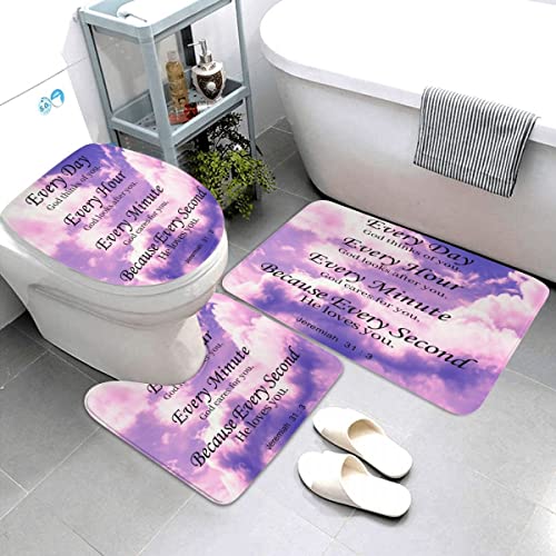 Dexsawoi 4-Piece Bible Verse Shower Curtain Set with Non-Slip Religious Carpet, Toilet lid, and Bath mat, with Inspiring Thoughts and Prayers. Bathroom Curtain with 12 Hooks 72 x 72 inches