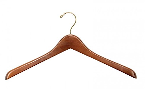 NAHANCO 2017GH 17" Extra Thick Concave Wood Jacket Hanger - Walnut Finish with Gold Hook (Pack of 40)