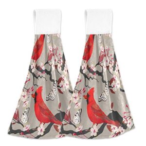 cardinal and blooming cherry kitchen hand towel home decorative hanging tie towels 2pcs super soft absorbent washcloth tie towels for home bathroom farmhouse housewarming tabletop, 12x17inches