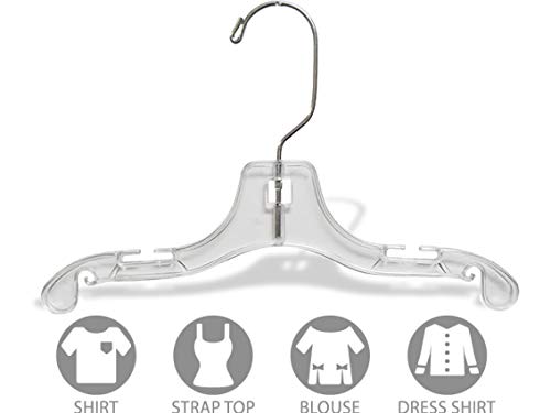 Clear Plastic Baby Top Hanger, Box of 100 Small 10 inch Space Saving Infant hangers w/ Notches and 360 Degree Chrome Swivel Hook by The Great American Hanger Company