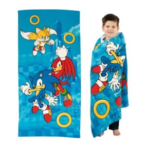 franco sonic the hedgehog anime super soft lightweight 100% recycled bath/pool/beach towel made from recycled plastic bottles, 58 in x 28 in, (100% official licensed sonic the hedgehog product)