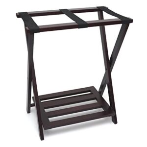 Lipper International 502E Right Height Folding Luggage Rack with Bottom Shelf, Espresso Finish