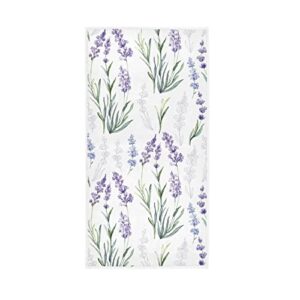 COOLDEER Purple Lavender Flower Towels Cotton Hand Towels, 30" x 15" Inch Floral Washcloth Super Soft & Absorbent Lightweight Polyester Bath Towels for Home Bathroom Hotel Gym Swim Spa Pool