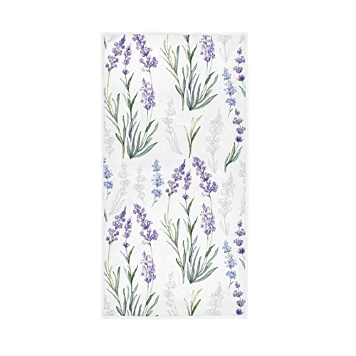 COOLDEER Purple Lavender Flower Towels Cotton Hand Towels, 30" x 15" Inch Floral Washcloth Super Soft & Absorbent Lightweight Polyester Bath Towels for Home Bathroom Hotel Gym Swim Spa Pool