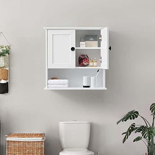 VANIRROR Bathroom Wall Cabinet Wooden Medicine Cabinet Buffering Hinge MDF Material Storage Organizer 23"x22" and Adjustable Shelves Cupboard Storage Cabinet with Handles