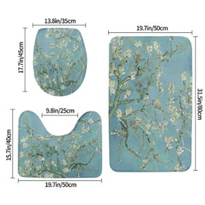 Almond Blossom by Vincent Van Gogh Paintings Bathroom Rugs Mats Set 3 Piece Soft Bath Mat Contour Mat Toilet Lid Cover