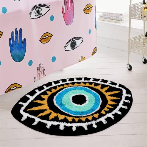 LIVEBOX Evil Eye Bathroom Rug, 20''x32'' Soft Absorbent Bath Mat Washable Microfiber Bath Rugs for Shower, Non-Slip Black Kitchen Rug Thick Shaggy Bathroom Mat for Tub