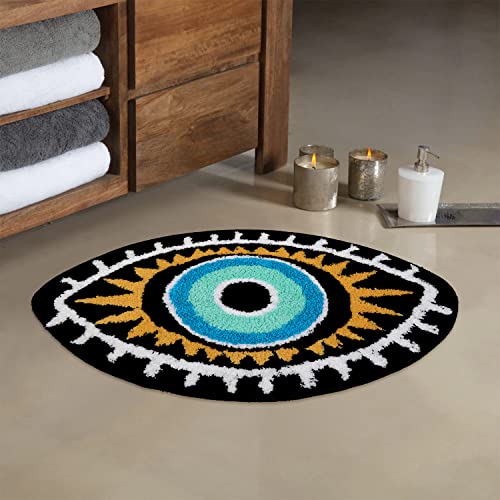 LIVEBOX Evil Eye Bathroom Rug, 20''x32'' Soft Absorbent Bath Mat Washable Microfiber Bath Rugs for Shower, Non-Slip Black Kitchen Rug Thick Shaggy Bathroom Mat for Tub