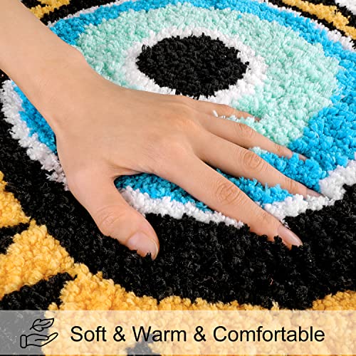 LIVEBOX Evil Eye Bathroom Rug, 20''x32'' Soft Absorbent Bath Mat Washable Microfiber Bath Rugs for Shower, Non-Slip Black Kitchen Rug Thick Shaggy Bathroom Mat for Tub