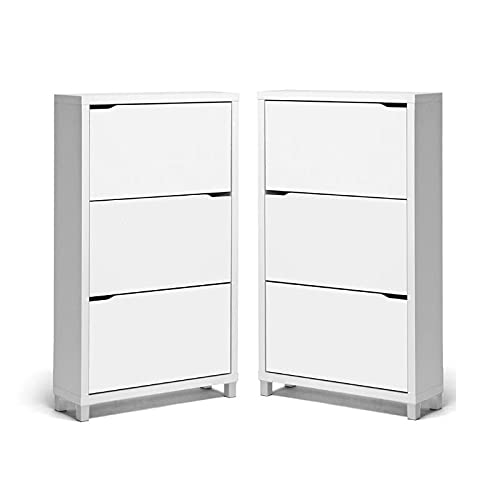 Home Square 3 Shelf Wood Shoe Cabinet Set in White (Set of 2)