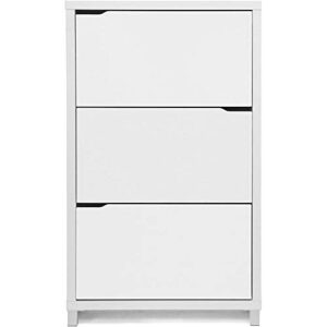 Home Square 3 Shelf Wood Shoe Cabinet Set in White (Set of 2)