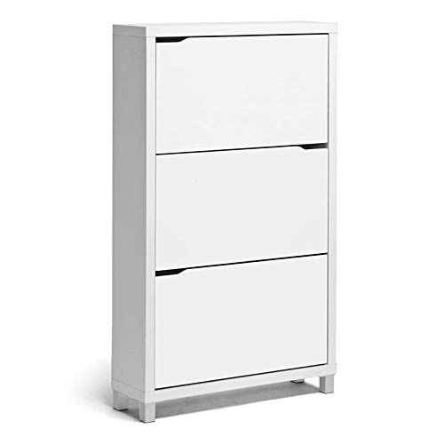 Home Square 3 Shelf Wood Shoe Cabinet Set in White (Set of 2)