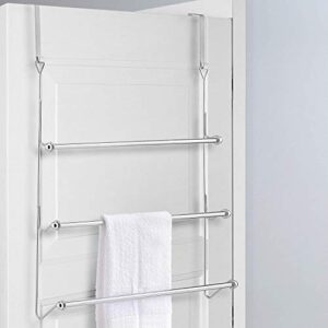 mygift 3 tier silver metal over the door bathroom towel rack, small space extra storage towel bar hanger