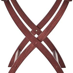 Wooden Mallet Designer Curve Leg Luggage Rack,Grey Straps, Mahogany