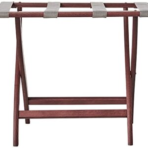 Wooden Mallet Designer Curve Leg Luggage Rack,Grey Straps, Mahogany