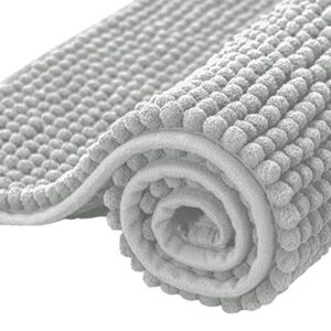 subrtex bathroom rugs chenille bath rug soft short plush bath mat soft shower mat water absorbent shower mat quick dry machine washable(light gray,16" x 24")