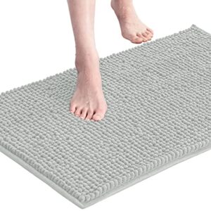 subrtex Bathroom Rugs Chenille Bath Rug Soft Short Plush Bath Mat Soft Shower Mat Water Absorbent Shower Mat Quick Dry Machine Washable(Light Gray,16" x 24")