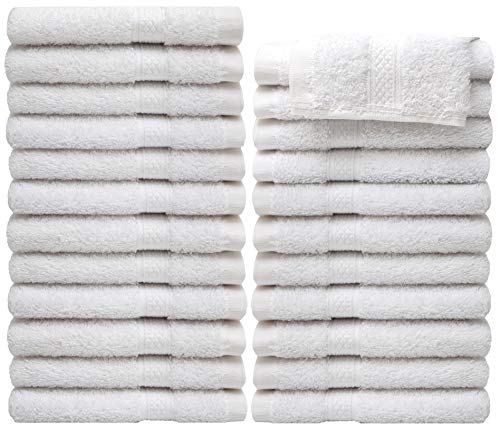 Pleasant Home Washcloths Set - 24 Pack (12” x 12”) – 570 GSM- 100% Ring Spun Cotton Wash Cloth - Super Soft and Highly Absorbent Face Towels (White)