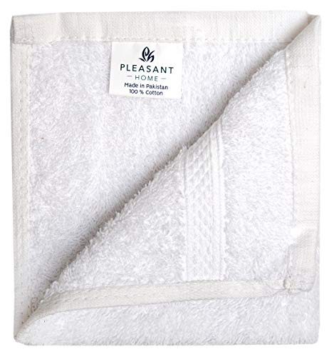 Pleasant Home Washcloths Set - 24 Pack (12” x 12”) – 570 GSM- 100% Ring Spun Cotton Wash Cloth - Super Soft and Highly Absorbent Face Towels (White)