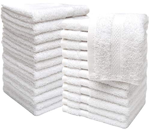 Pleasant Home Washcloths Set - 24 Pack (12” x 12”) – 570 GSM- 100% Ring Spun Cotton Wash Cloth - Super Soft and Highly Absorbent Face Towels (White)