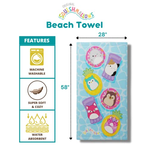 Franco Squishmallows Super Soft Cotton Bath/Pool/Beach Towel, 58 in x 28 in