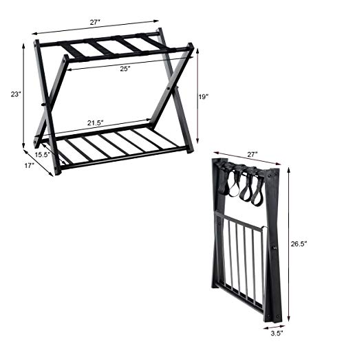 Tangkula Luggage Rack (Set of 2), Folding Metal Suitcase Luggage Stand, Double Tiers Luggage Holder with Shoe Shelf, Luggage Stand for Bedroom, Guest Room, Hotel