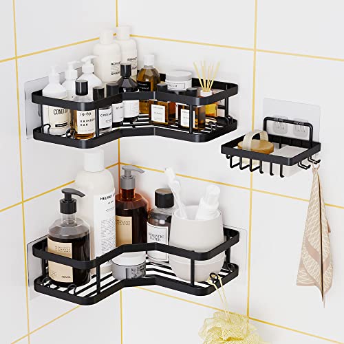 ZHOHO TANT Shower Organizer Corner 3 Pack Corner Shower Caddy with Adhesive and Soap Holder Stainless Steel Shower Organizer Corner(Black)