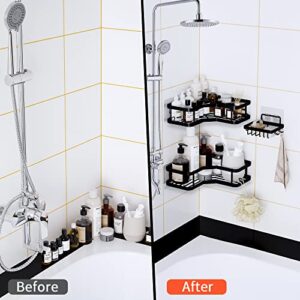 ZHOHO TANT Shower Organizer Corner 3 Pack Corner Shower Caddy with Adhesive and Soap Holder Stainless Steel Shower Organizer Corner(Black)