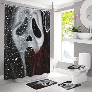 fmsnupz halloween shower curtain 4pcs set, horror movie bathroom set with non-slip rugs, toilet lid cover and bath mat, waterproof fabric shower curtains with 12 hooks