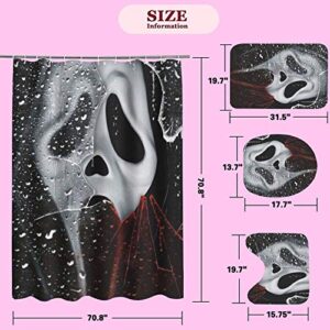 fmsnupz Halloween Shower Curtain 4Pcs Set, Horror Movie Bathroom Set with Non-Slip Rugs, Toilet Lid Cover and Bath Mat, Waterproof Fabric Shower Curtains with 12 Hooks