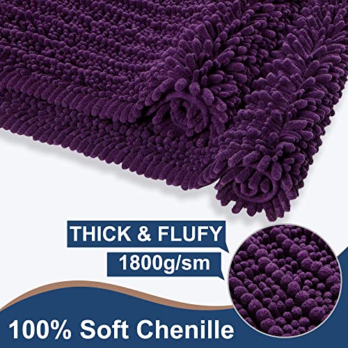 H.VERONNEX Luxury Chenille Plum Bathroom Rugs Sets 2 Piece, Thickened Hot Melt Rubber Bottom Bath Mats for Bathroom Non Slip,Bath Rugs Quick Dry Machine Washable for Shower Mat,Puppy-Loved Mat