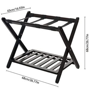 Semiocthome Fully Assembled Luggage Rack, Pack of 2,Folding Suitcase Stand with Storage Shelf, Bamboo Wood Suitcase Rack fit Most Luggage Size for Guest Room Bedroom Hotel, Dark Brown