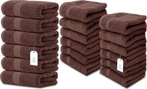white classic luxury hand towels | 6 pack luxury cotton washcloths | 12 pack bundle (brown)