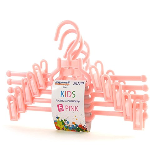 HANGERWORLD Set of 20 Pink Plastic Children's Hangers - Includes 10 Kid Coat Hangers & 10 Kids Pants Hangers, 11.8inch for Baby and Toddler Clothes
