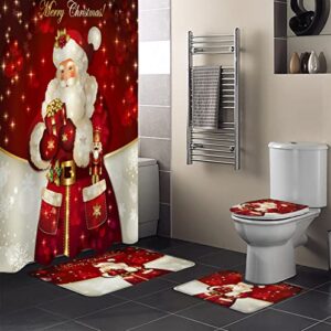 Perdecor Shower Curtain and Rugs Set for Bathroom, Santa Claus Waterproof with 12 Hooks, Non-Skip, 20211022-PER-GYT001SHZF03738MDPAPED, Wine Red, 36Inx72In+18Inx30In+14Inx18In+15Inx18In