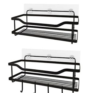 Shower Caddy Basket Shelf with Hooks, 2 Pack No Drilling Adhesive Shower Organizer Wall Mounted Rustproof Bathroom Storage Rack for Bathroom, Lavatory, Washroom, Restroom, Shower, Toilet, Kitchen